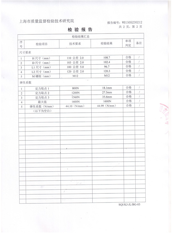 上海淞江ZTA型水泵彈簧減震器檢驗報告 上海淞江ZTA型水泵彈簧減震器檢驗報告